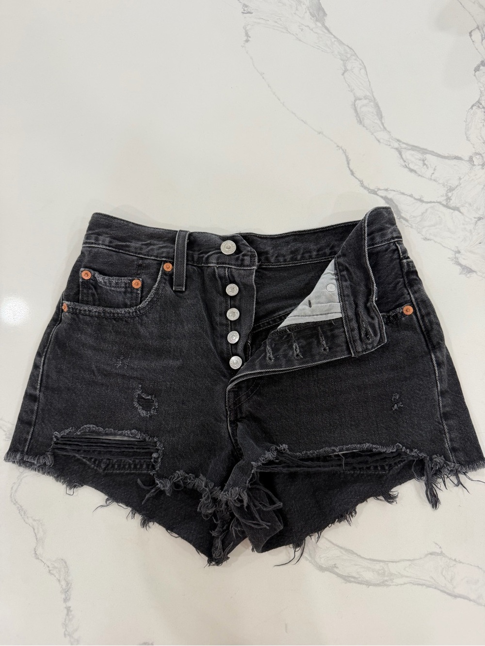 Levi’s Premium 501 Original High Rise Cut-Off Denim Shorts Black Women’s Size 25